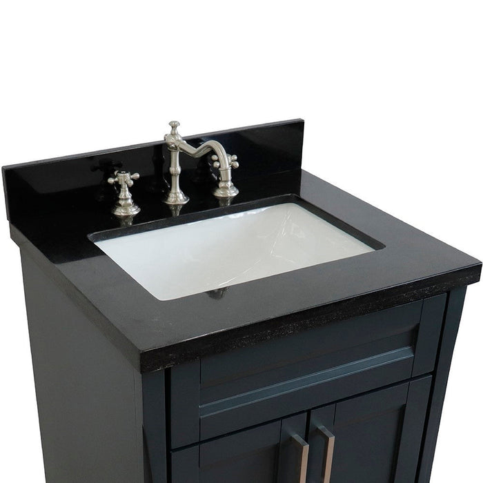 Bellaterra Home Terni 25" 2-Door 1-Drawer Dark Gray Freestanding Vanity Set With Ceramic Undermount Rectangular Sink and Black Galaxy Granite Top - Luxe Vanity & Tub