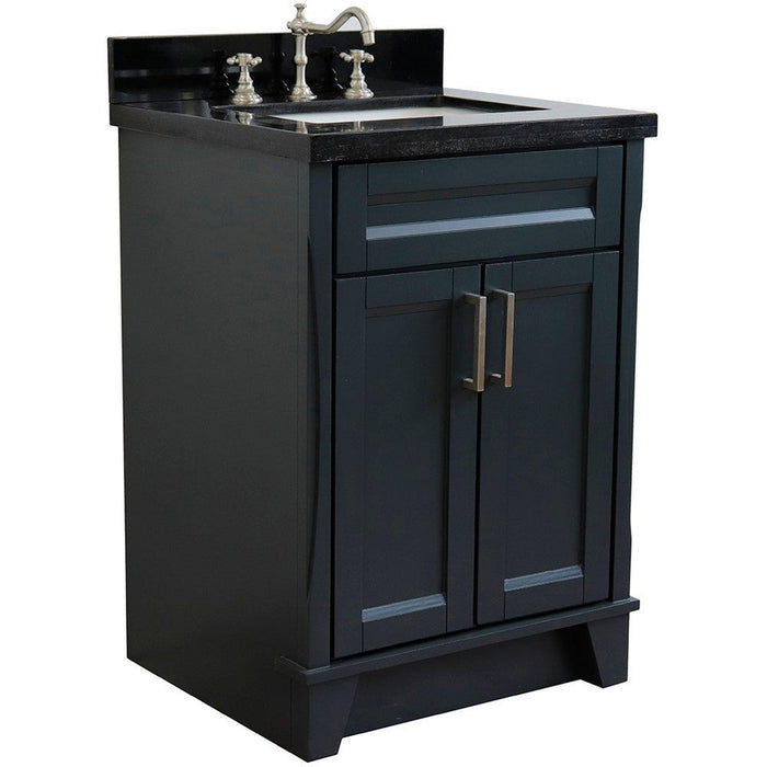 Bellaterra Home Terni 25" 2-Door 1-Drawer Dark Gray Freestanding Vanity Set With Ceramic Undermount Rectangular Sink and Black Galaxy Granite Top - Luxe Vanity & Tub