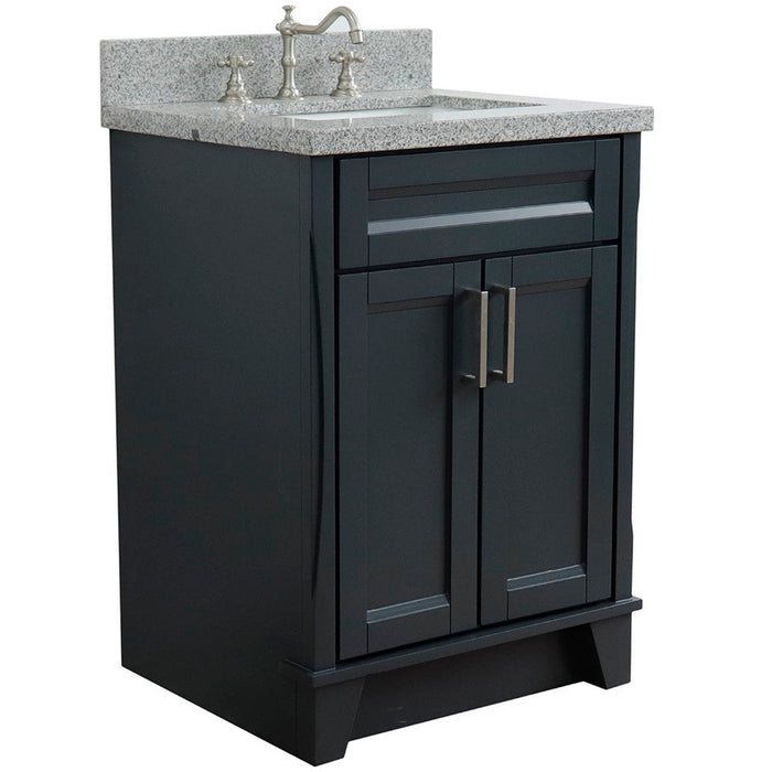 Bellaterra Home Terni 25" 2-Door 1-Drawer Dark Gray Freestanding Vanity Set With Ceramic Undermount Rectangular Sink and Gray Granite Top - Luxe Vanity & Tub