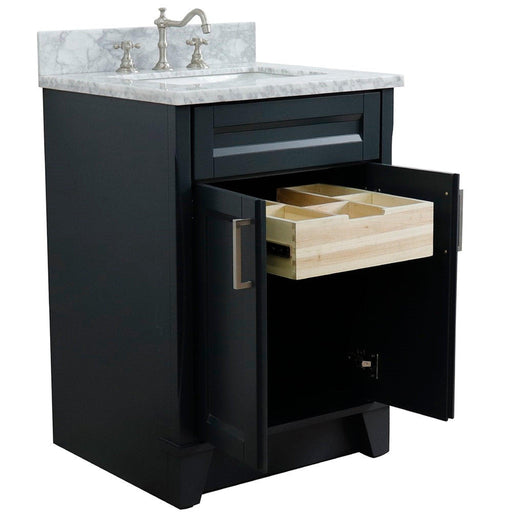 Bellaterra Home Terni 25" 2-Door 1-Drawer Dark Gray Freestanding Vanity Set With Ceramic Undermount Rectangular Sink and White Carrara Marble Top - Luxe Vanity & Tub