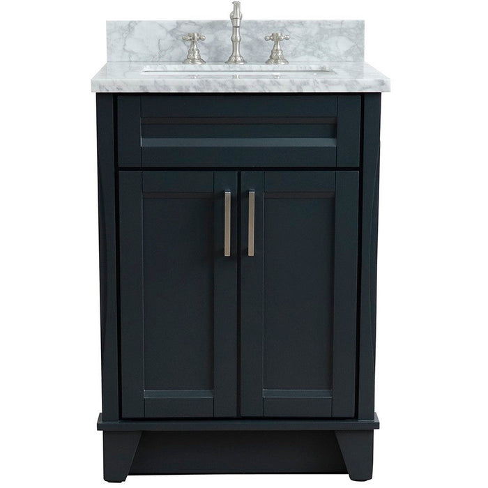 Bellaterra Home Terni 25" 2-Door 1-Drawer Dark Gray Freestanding Vanity Set With Ceramic Undermount Rectangular Sink and White Carrara Marble Top - Luxe Vanity & Tub