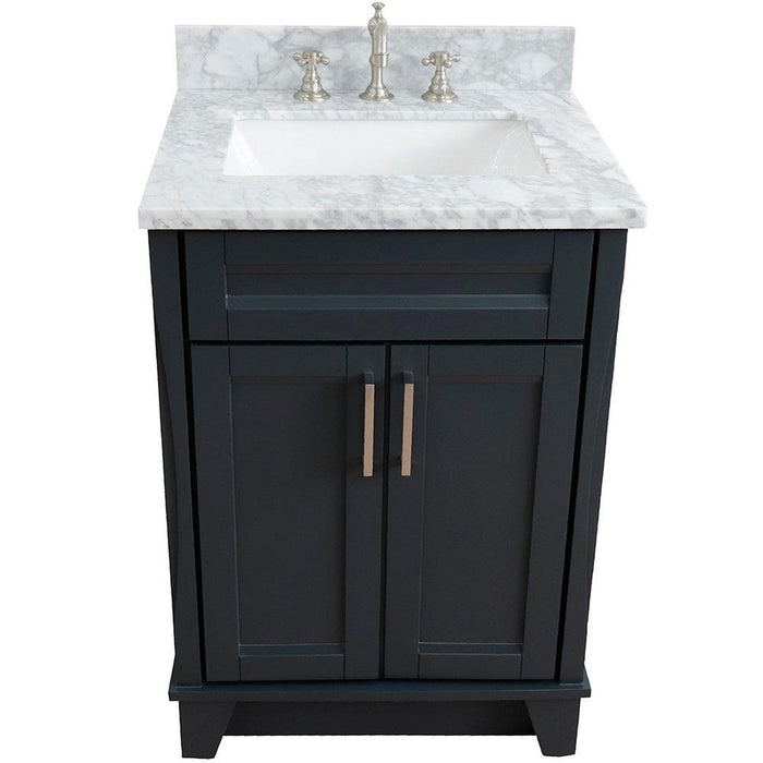 Bellaterra Home Terni 25" 2-Door 1-Drawer Dark Gray Freestanding Vanity Set With Ceramic Undermount Rectangular Sink and White Carrara Marble Top - Luxe Vanity & Tub