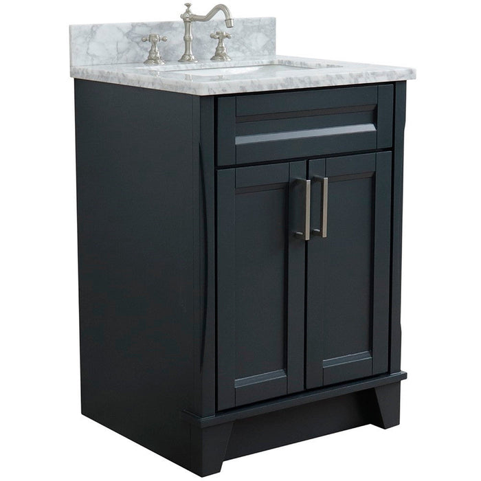 Bellaterra Home Terni 25" 2-Door 1-Drawer Dark Gray Freestanding Vanity Set With Ceramic Undermount Rectangular Sink and White Carrara Marble Top - Luxe Vanity & Tub