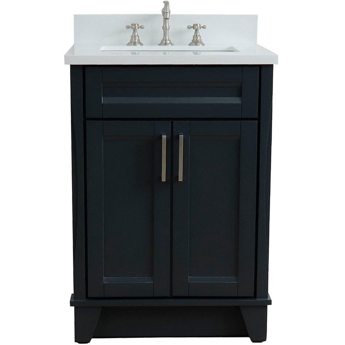 Bellaterra Home Terni 25" 2-Door 1-Drawer Dark Gray Freestanding Vanity Set With Ceramic Undermount Rectangular Sink and White Quartz Top - Luxe Vanity & Tub