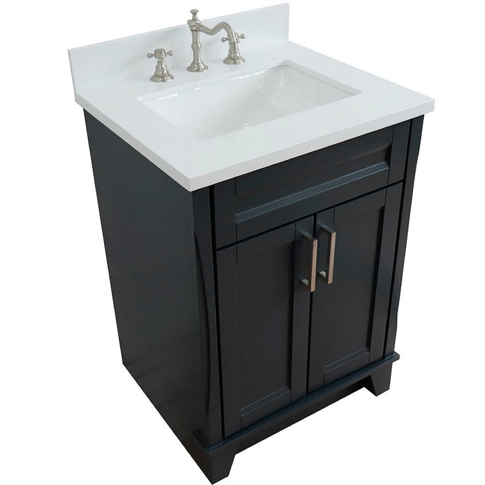 Bellaterra Home Terni 25" 2-Door 1-Drawer Dark Gray Freestanding Vanity Set With Ceramic Undermount Rectangular Sink and White Quartz Top - Luxe Vanity & Tub