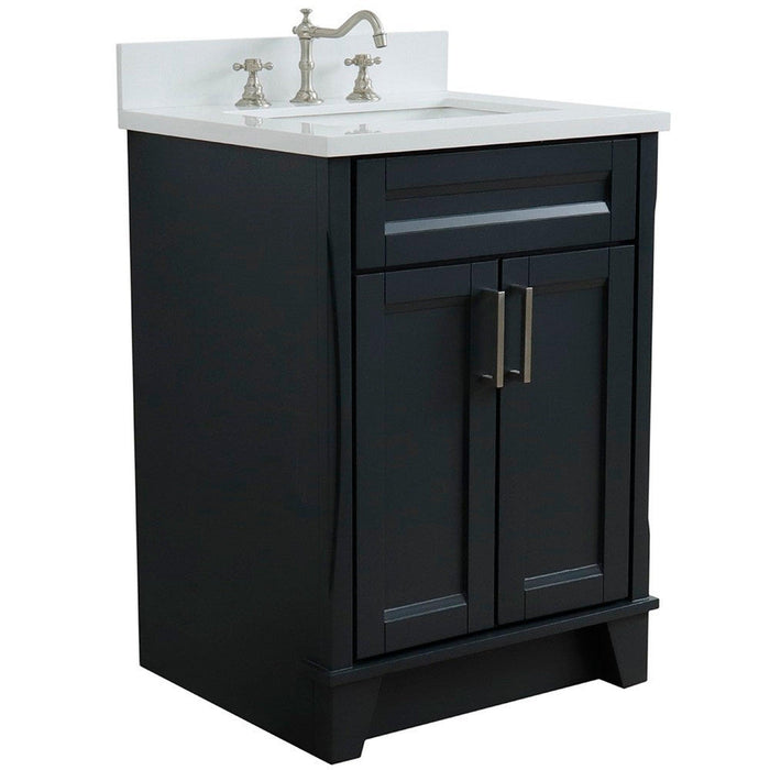 Bellaterra Home Terni 25" 2-Door 1-Drawer Dark Gray Freestanding Vanity Set With Ceramic Undermount Rectangular Sink and White Quartz Top - Luxe Vanity & Tub