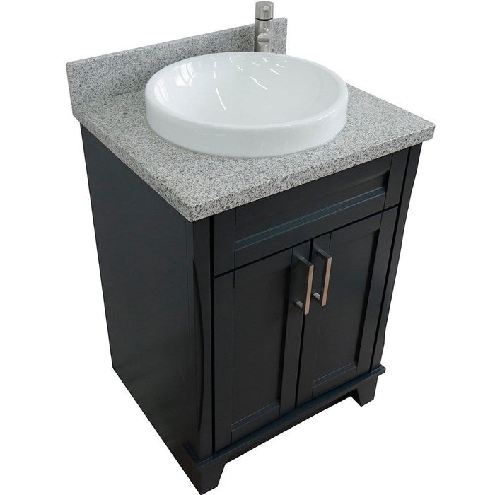 Bellaterra Home Terni 25" 2-Door 1-Drawer Dark Gray Freestanding Vanity Set With Ceramic Vessel Sink and Gray Granite Top - Luxe Vanity & Tub