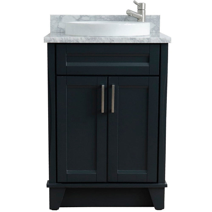 Bellaterra Home Terni 25" 2-Door 1-Drawer Dark Gray Freestanding Vanity Set With Ceramic Vessel Sink and White Carrara Marble Top - Luxe Vanity & Tub