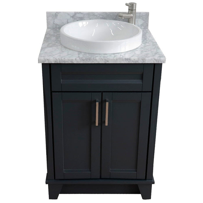 Bellaterra Home Terni 25" 2-Door 1-Drawer Dark Gray Freestanding Vanity Set With Ceramic Vessel Sink and White Carrara Marble Top - Luxe Vanity & Tub