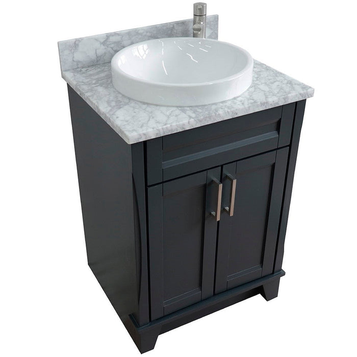 Bellaterra Home Terni 25" 2-Door 1-Drawer Dark Gray Freestanding Vanity Set With Ceramic Vessel Sink and White Carrara Marble Top - Luxe Vanity & Tub