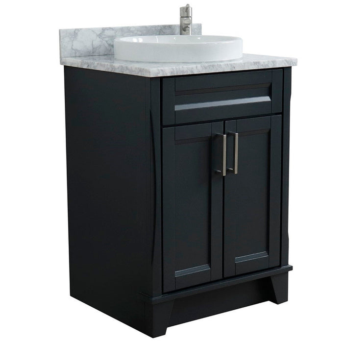 Bellaterra Home Terni 25" 2-Door 1-Drawer Dark Gray Freestanding Vanity Set With Ceramic Vessel Sink and White Carrara Marble Top - Luxe Vanity & Tub