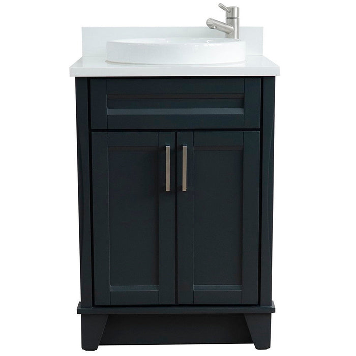 Bellaterra Home Terni 25" 2-Door 1-Drawer Dark Gray Freestanding Vanity Set With Ceramic Vessel Sink and White Quartz Top - Luxe Vanity & Tub