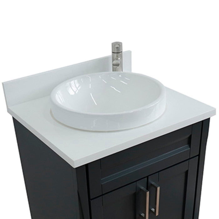 Bellaterra Home Terni 25" 2-Door 1-Drawer Dark Gray Freestanding Vanity Set With Ceramic Vessel Sink and White Quartz Top - Luxe Vanity & Tub