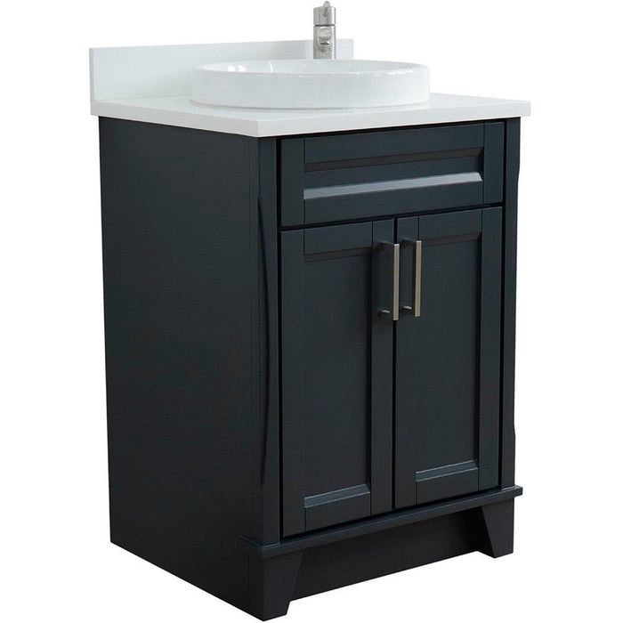 Bellaterra Home Terni 25" 2-Door 1-Drawer Dark Gray Freestanding Vanity Set With Ceramic Vessel Sink and White Quartz Top - Luxe Vanity & Tub