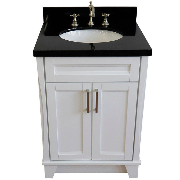 Bellaterra Home Terni 25" 2-Door 1-Drawer White Freestanding Vanity Set With Ceramic Undermount Oval Sink and Black Galaxy Granite Top - Luxe Vanity & Tub