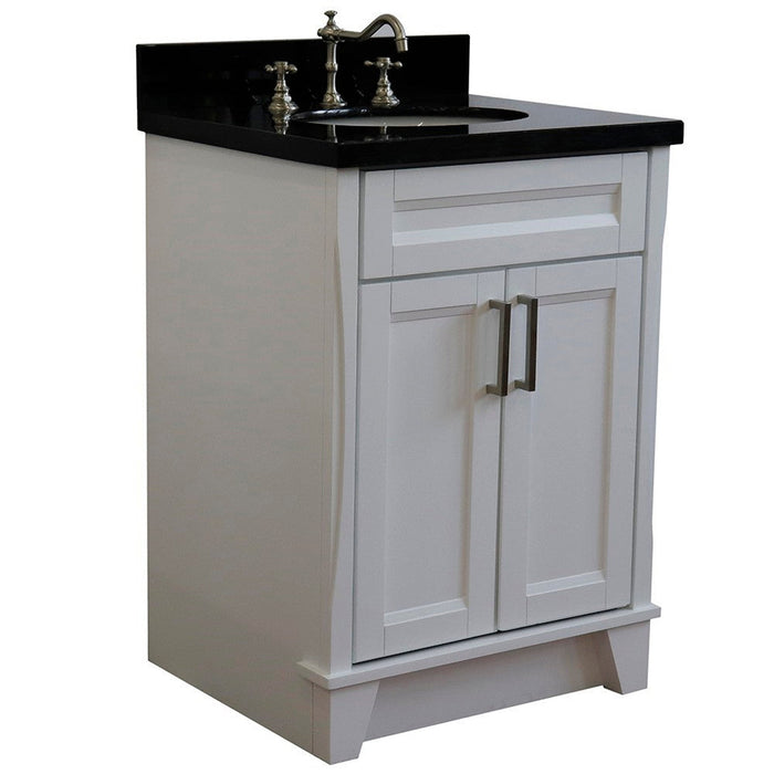 Bellaterra Home Terni 25" 2-Door 1-Drawer White Freestanding Vanity Set With Ceramic Undermount Oval Sink and Black Galaxy Granite Top - Luxe Vanity & Tub