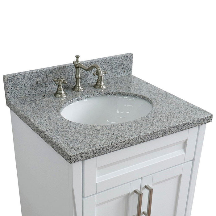 Bellaterra Home Terni 25" 2-Door 1-Drawer White Freestanding Vanity Set With Ceramic Undermount Oval Sink and Gray Granite Top - Luxe Vanity & Tub