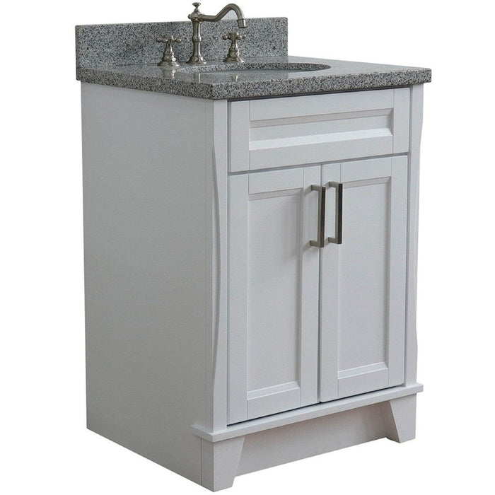 Bellaterra Home Terni 25" 2-Door 1-Drawer White Freestanding Vanity Set With Ceramic Undermount Oval Sink and Gray Granite Top - Luxe Vanity & Tub