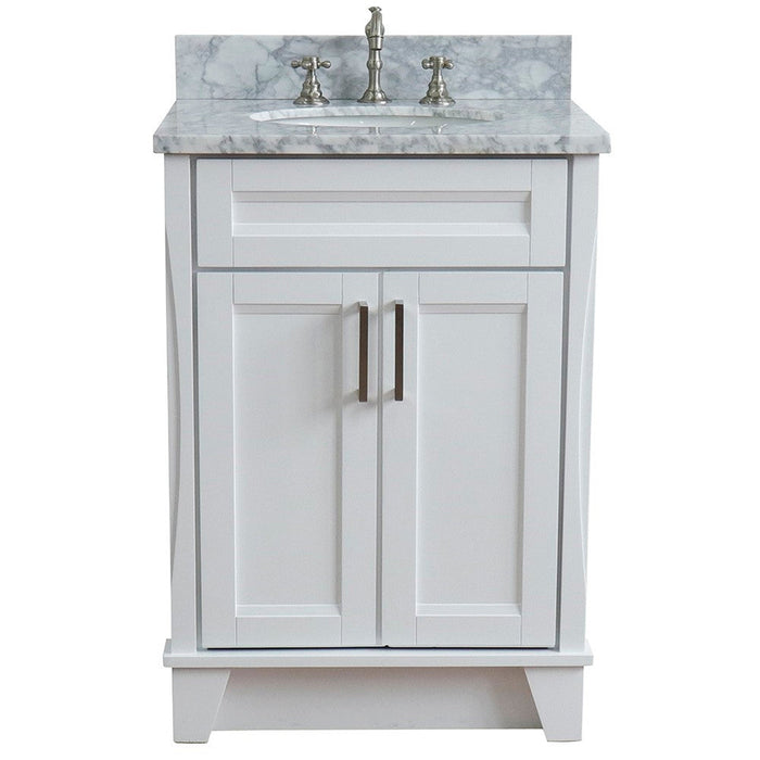 Bellaterra Home Terni 25" 2-Door 1-Drawer White Freestanding Vanity Set With Ceramic Undermount Oval Sink and White Carrara Marble Top - Luxe Vanity & Tub