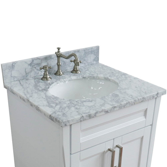 Bellaterra Home Terni 25" 2-Door 1-Drawer White Freestanding Vanity Set With Ceramic Undermount Oval Sink and White Carrara Marble Top - Luxe Vanity & Tub