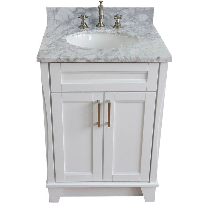 Bellaterra Home Terni 25" 2-Door 1-Drawer White Freestanding Vanity Set With Ceramic Undermount Oval Sink and White Carrara Marble Top - Luxe Vanity & Tub