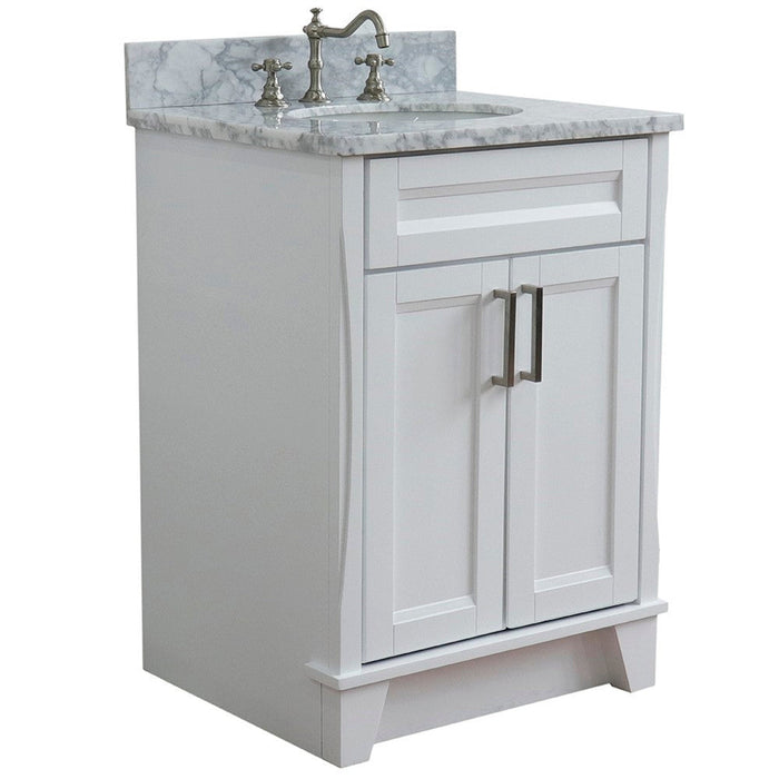 Bellaterra Home Terni 25" 2-Door 1-Drawer White Freestanding Vanity Set With Ceramic Undermount Oval Sink and White Carrara Marble Top - Luxe Vanity & Tub