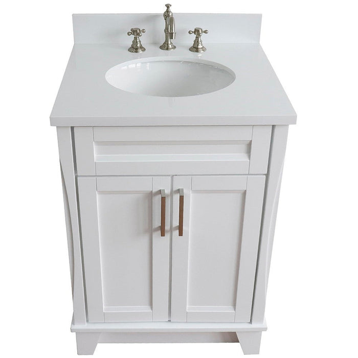 Bellaterra Home Terni 25" 2-Door 1-Drawer White Freestanding Vanity Set With Ceramic Undermount Oval Sink and White Quartz Top - Luxe Vanity & Tub