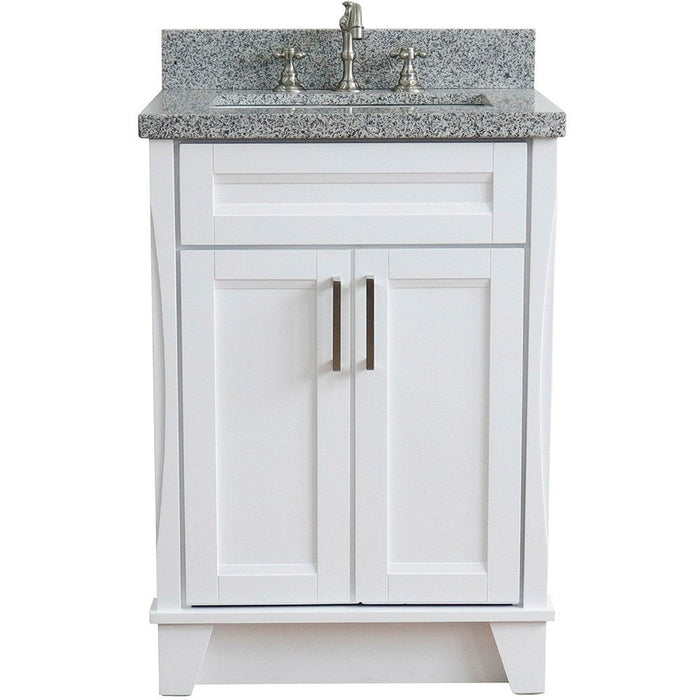 Bellaterra Home Terni 25" 2-Door 1-Drawer White Freestanding Vanity Set With Ceramic Undermount Rectangular Sink and Gray Granite Top - Luxe Vanity & Tub