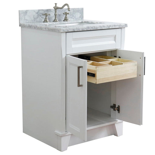 Bellaterra Home Terni 25" 2-Door 1-Drawer White Freestanding Vanity Set With Ceramic Undermount Rectangular Sink and White Carrara Marble Top - Luxe Vanity & Tub