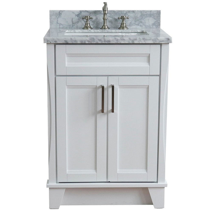 Bellaterra Home Terni 25" 2-Door 1-Drawer White Freestanding Vanity Set With Ceramic Undermount Rectangular Sink and White Carrara Marble Top - Luxe Vanity & Tub