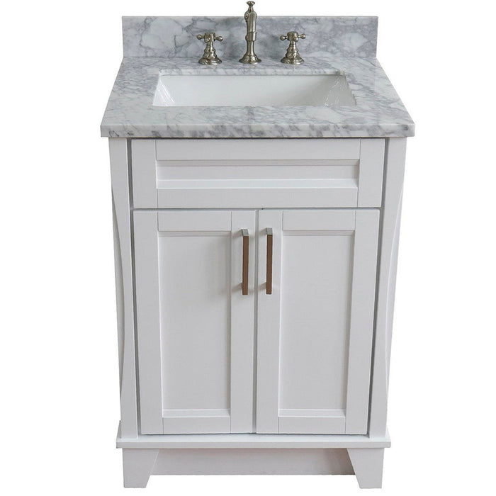 Bellaterra Home Terni 25" 2-Door 1-Drawer White Freestanding Vanity Set With Ceramic Undermount Rectangular Sink and White Carrara Marble Top - Luxe Vanity & Tub