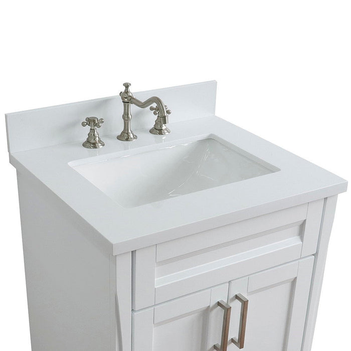 Bellaterra Home Terni 25" 2-Door 1-Drawer White Freestanding Vanity Set With Ceramic Undermount Rectangular Sink and White Quartz Top - Luxe Vanity & Tub