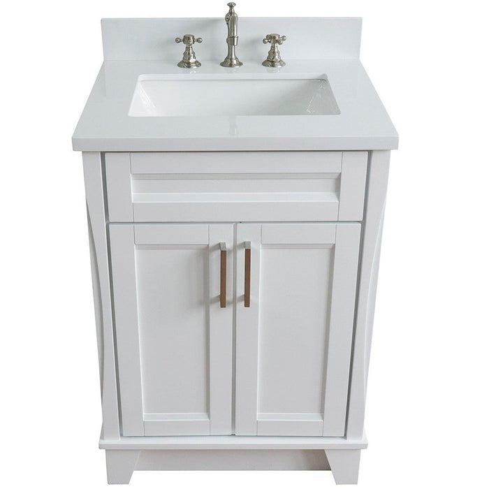 Bellaterra Home Terni 25" 2-Door 1-Drawer White Freestanding Vanity Set With Ceramic Undermount Rectangular Sink and White Quartz Top - Luxe Vanity & Tub