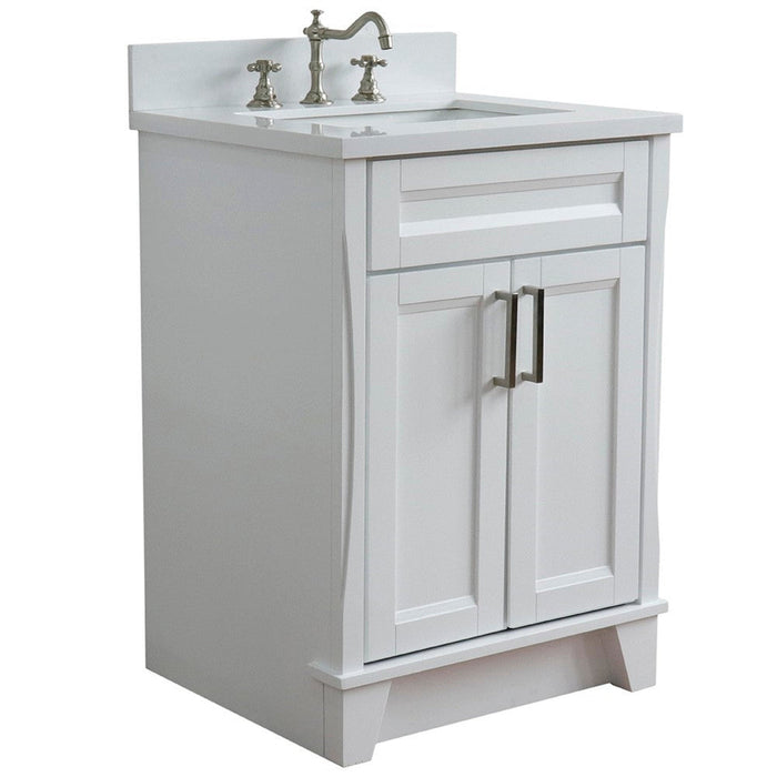 Bellaterra Home Terni 25" 2-Door 1-Drawer White Freestanding Vanity Set With Ceramic Undermount Rectangular Sink and White Quartz Top - Luxe Vanity & Tub