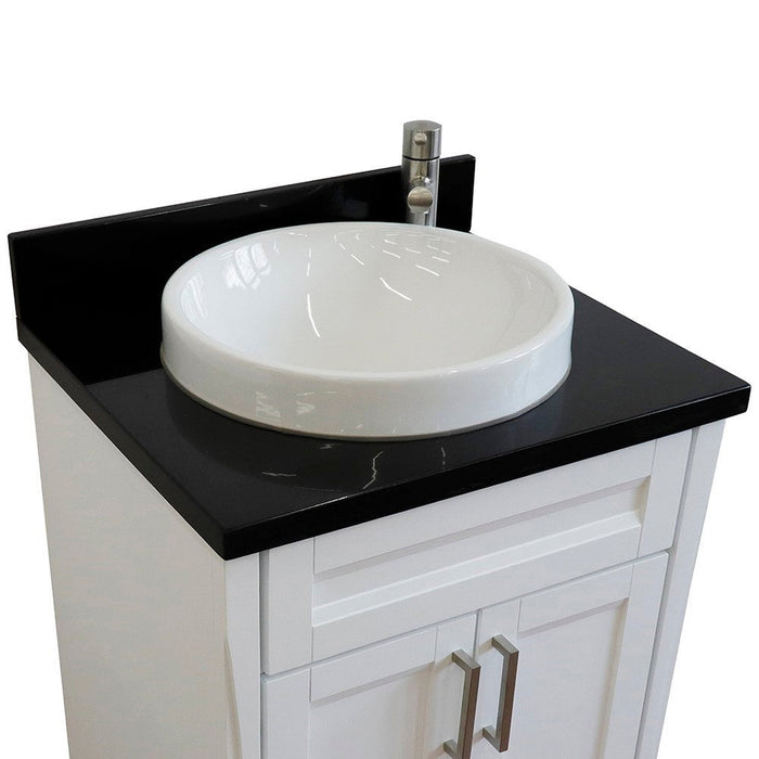 Bellaterra Home Terni 25" 2-Door 1-Drawer White Freestanding Vanity Set With Ceramic Vessel Sink and Black Galaxy Granite Top - Luxe Vanity & Tub