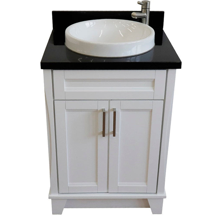 Bellaterra Home Terni 25" 2-Door 1-Drawer White Freestanding Vanity Set With Ceramic Vessel Sink and Black Galaxy Granite Top - Luxe Vanity & Tub