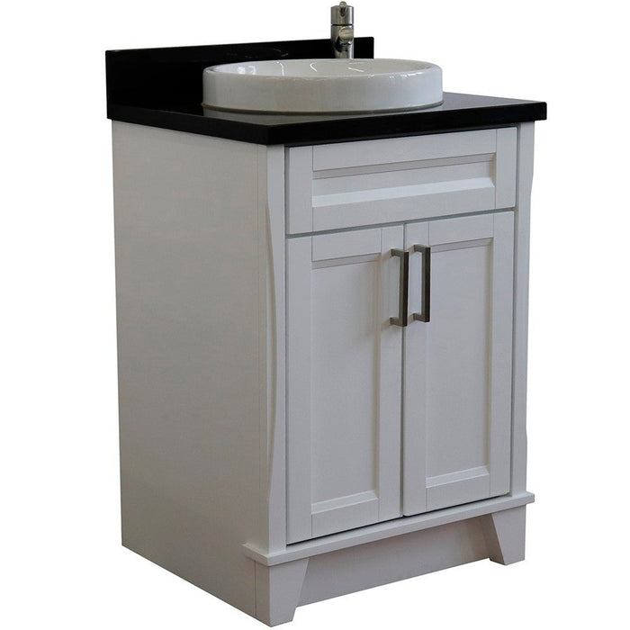 Bellaterra Home Terni 25" 2-Door 1-Drawer White Freestanding Vanity Set With Ceramic Vessel Sink and Black Galaxy Granite Top - Luxe Vanity & Tub