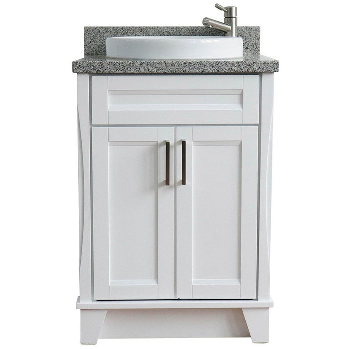 Bellaterra Home Terni 25" 2-Door 1-Drawer White Freestanding Vanity Set With Ceramic Vessel Sink and Gray Granite Top - Luxe Vanity & Tub