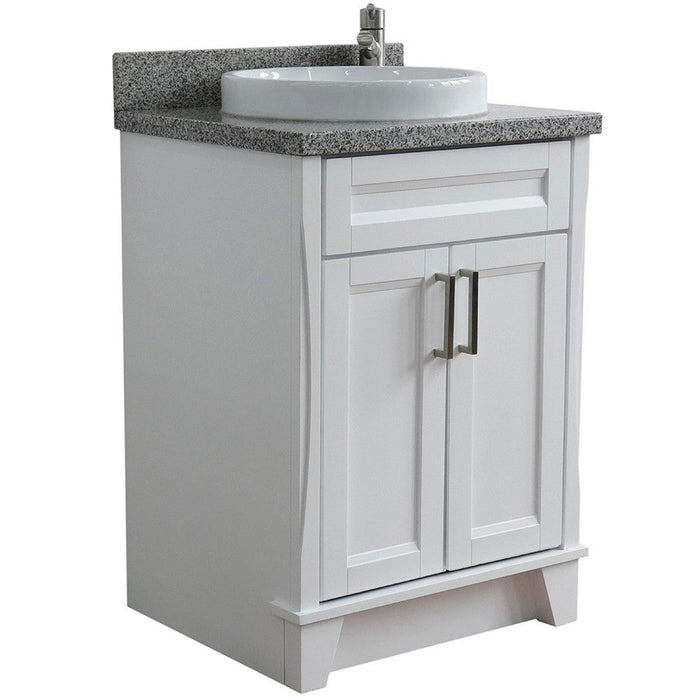 Bellaterra Home Terni 25" 2-Door 1-Drawer White Freestanding Vanity Set With Ceramic Vessel Sink and Gray Granite Top - Luxe Vanity & Tub