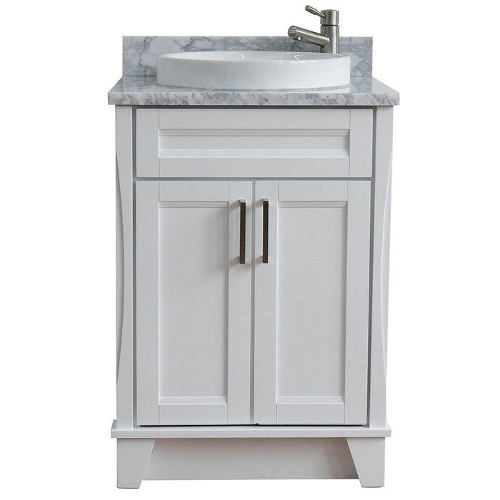 Bellaterra Home Terni 25" 2-Door 1-Drawer White Freestanding Vanity Set With Ceramic Vessel Sink and White Carrara Marble Top - Luxe Vanity & Tub