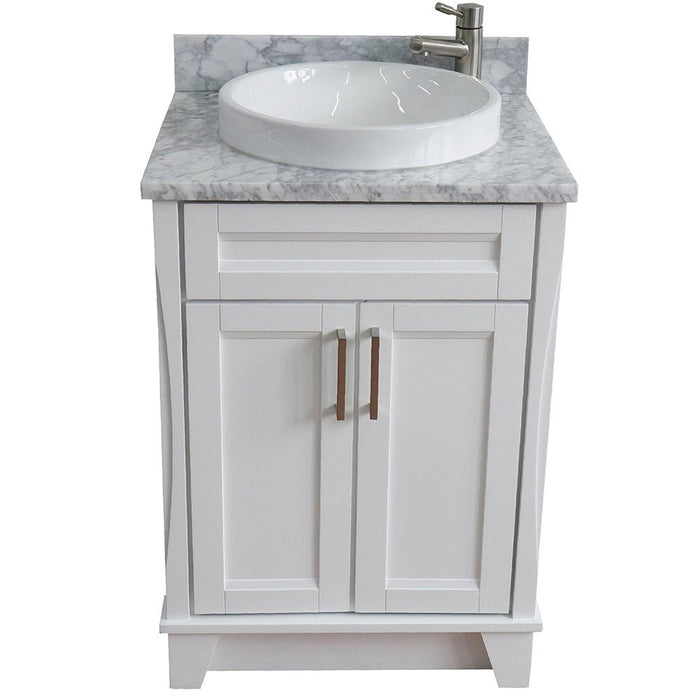 Bellaterra Home Terni 25" 2-Door 1-Drawer White Freestanding Vanity Set With Ceramic Vessel Sink and White Carrara Marble Top - Luxe Vanity & Tub