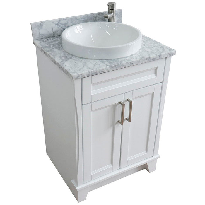 Bellaterra Home Terni 25" 2-Door 1-Drawer White Freestanding Vanity Set With Ceramic Vessel Sink and White Carrara Marble Top - Luxe Vanity & Tub