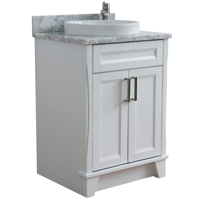 Bellaterra Home Terni 25" 2-Door 1-Drawer White Freestanding Vanity Set With Ceramic Vessel Sink and White Carrara Marble Top - Luxe Vanity & Tub