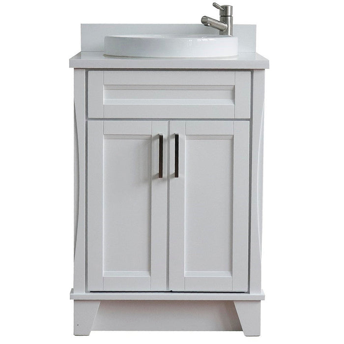 Bellaterra Home Terni 25" 2-Door 1-Drawer White Freestanding Vanity Set With Ceramic Vessel Sink and White Quartz Top - Luxe Vanity & Tub