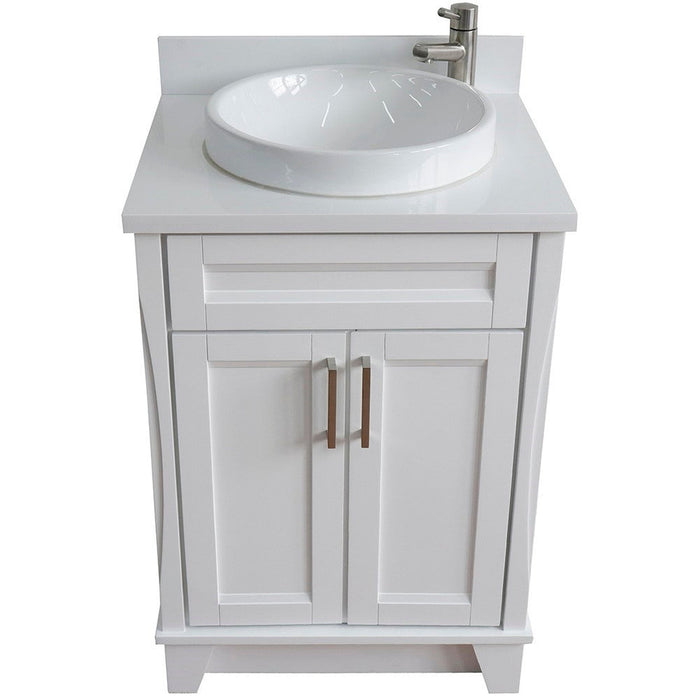 Bellaterra Home Terni 25" 2-Door 1-Drawer White Freestanding Vanity Set With Ceramic Vessel Sink and White Quartz Top - Luxe Vanity & Tub