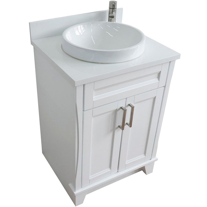 Bellaterra Home Terni 25" 2-Door 1-Drawer White Freestanding Vanity Set With Ceramic Vessel Sink and White Quartz Top - Luxe Vanity & Tub