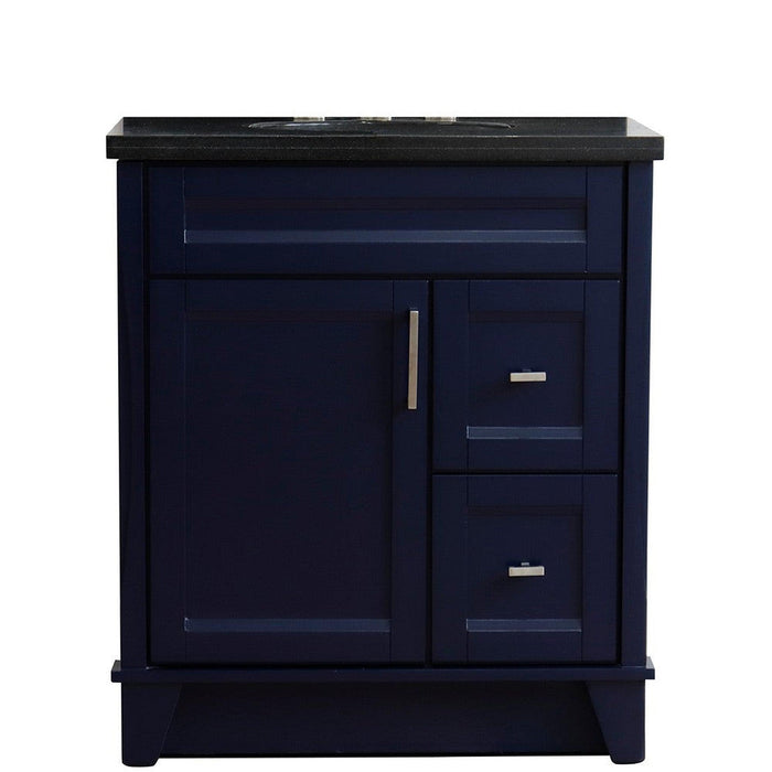 Bellaterra Home Terni 31" 1-Door 2-Drawer Blue Freestanding Vanity Set With Ceramic Undermount Oval Sink and Black Galaxy Granite Top - Luxe Vanity & Tub