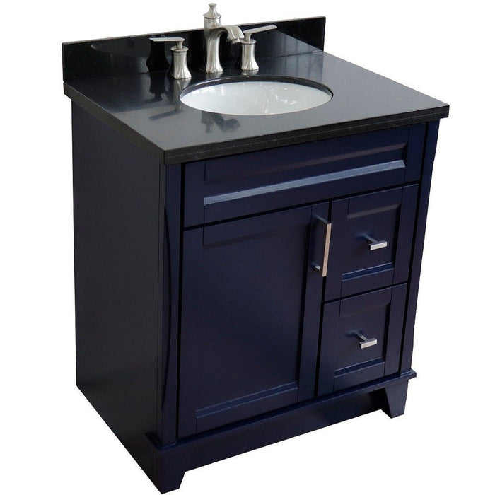 Bellaterra Home Terni 31" 1-Door 2-Drawer Blue Freestanding Vanity Set With Ceramic Undermount Oval Sink and Black Galaxy Granite Top - Luxe Vanity & Tub