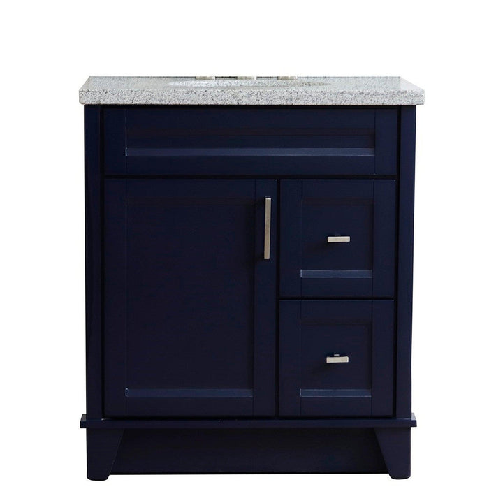 Bellaterra Home Terni 31" 1-Door 2-Drawer Blue Freestanding Vanity Set With Ceramic Undermount Oval Sink and Gray Granite Top - Luxe Vanity & Tub