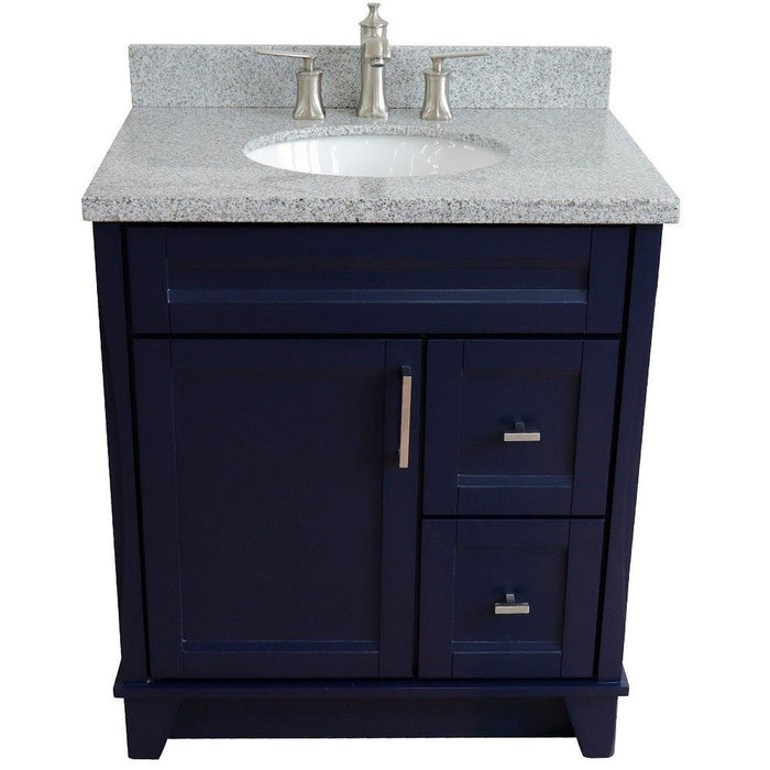 Bellaterra Home Terni 31" 1-Door 2-Drawer Blue Freestanding Vanity Set With Ceramic Undermount Oval Sink and Gray Granite Top - Luxe Vanity & Tub